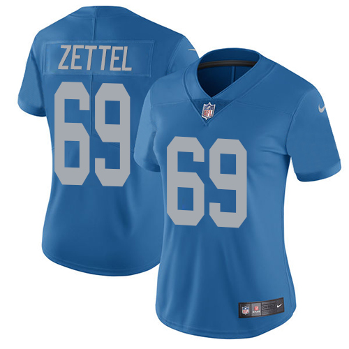 Nike Lions #69 Anthony Zettel Blue Throwback Women's Stitched NFL Vapor Untouchable Limited Jersey